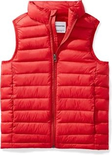 Amazon Essentials Boys' Lightweight Water-Resistant Packable Puffer Gilet, Red, 10 Years