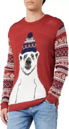 NIZZIN UNISEX CHRISTMAS JUMPER MONET, RED (RED 19-1557), LARGE