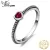 JPALACE HEART RED MURANO GLASS 925 STERLING SILVER STACKABLE RING