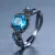CHARM FEMALE MALE BLUE ROUND ZIRCON RING DAINTY 14KT BLACK GOLD ENGAGEMENT RINGS