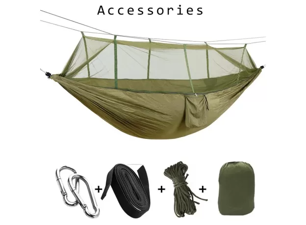 1–2 PERSON PORTABLE CAMPING HAMMOCK WITH MOSQUITO NET – PARACHUTE FABRIC