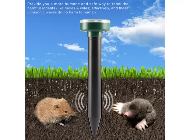 SOLAR POWERED ULTRASONIC PEST REPELLER - MOUSE MOLE RODENT INSECT CONTROL