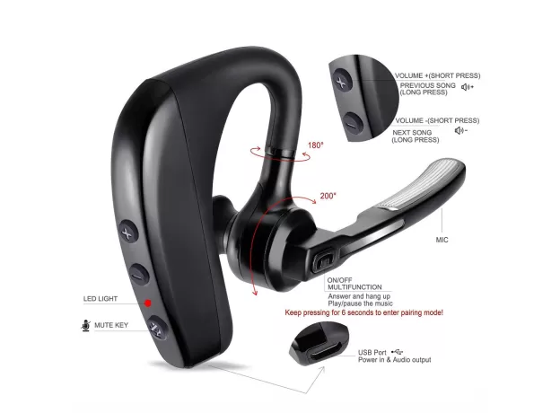 K10 BLUETOOTH EARPHONE WIRELESS BUSINESS HEADPHONES STEREO HANDSFREE NOISE REDUCTION BLUETOOTH