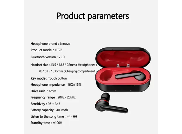 LENOVO HT28 TWS TRUE WIRELESS EARPHONE BLUETOOTH 5.0 DEEP BASS EARBUDS HD STEREO HEADPHONES