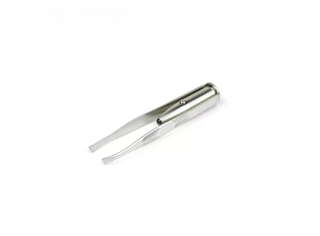 LIGHT PRECISION TWEEZERS  FOR MEN AND WOMEN. SLANT TIP WITH POINT FOR A PROFESSIONAL TWEEZING EXPERIENCE [EYEBROWS, NOSE, LIP, HAIR REMOVAL] LED LIGHT STAINLESS STEEL