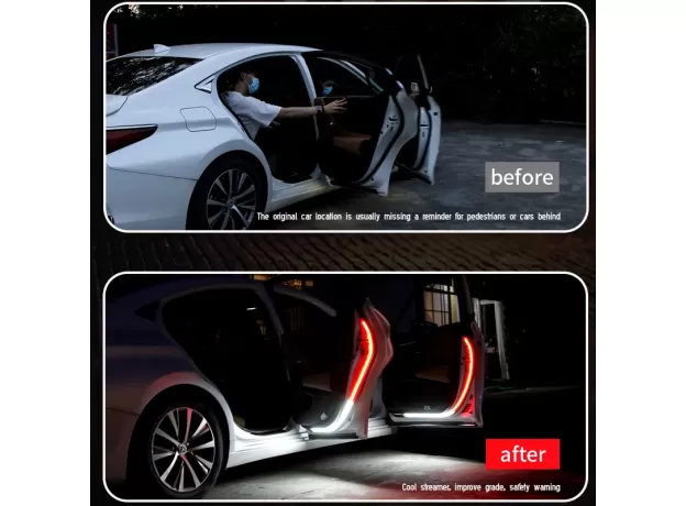CAR DOOR LED WARNING LIGHT, 2 PCS 48 INCH FLEXIBLE DUAL COLOR STRIP LIGHT WHITE & RED SEQUENTIAL SWITCHBACK, SAFETY LIGHT