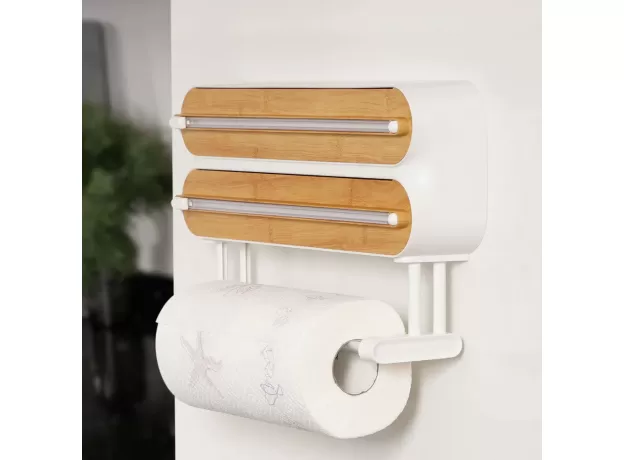 MAGNETIC PLASTIC WRAP DISPENSER WITH CUTTER - REFILLABLE ALUMINUM TIN FOIL AND PLASTIC WRAP ORGANIZER FOR KITCHEN