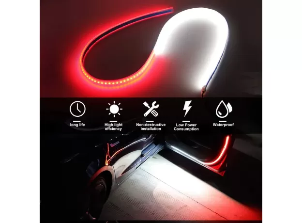 CAR DOOR LED WARNING LIGHT, 2 PCS 48 INCH FLEXIBLE DUAL COLOR STRIP LIGHT WHITE & RED SEQUENTIAL SWITCHBACK, SAFETY LIGHT