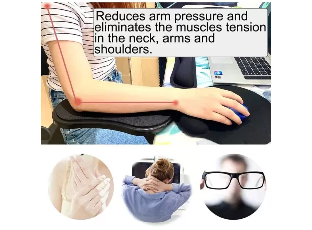 COMPUTER ARM REST FOR DESK, ADJUSTABLE ARM REST SUPPORT FOR COMPUTER DESK ERGONOMIC ARM REST EXTENDER ROTATING MOUSE PAD HOLDER FOR TABLE