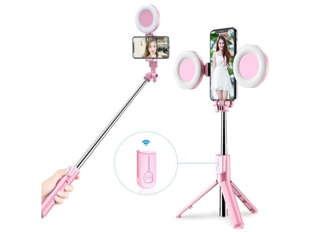 Portable 41 Inch Selfie Stick Phone Tripod with Wireless Remote Extendable Tripod Stand 360 Rotation Compatible with iPhone and Samsung