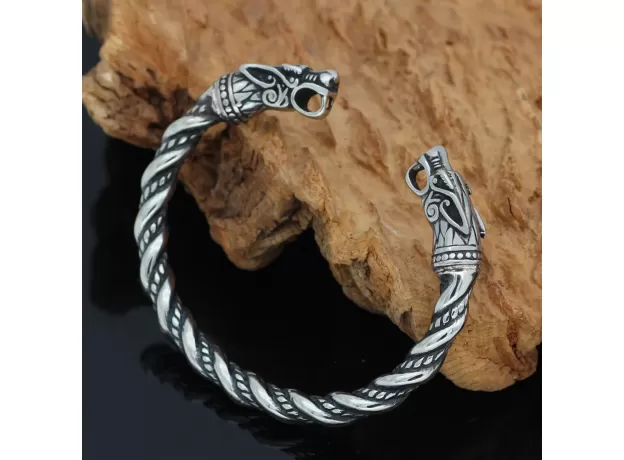 VIKING STAINLESS STEEL WOLF RAVEN BEAR HEAD CUFF BRACELET FOR MEN, VIKING JEWELRY GIFTS