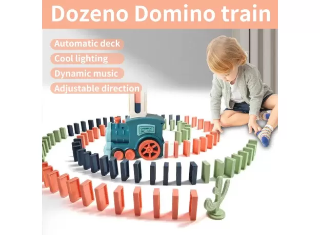 DOMINO TRAIN SET, AUTOMATIC DOMINOES TRAIN TOYS FOR KIDS, ELECTRIC DOMINO BRICK LAYING TRAIN SET KIDS GAMES BUILDING AND STACKING TOY