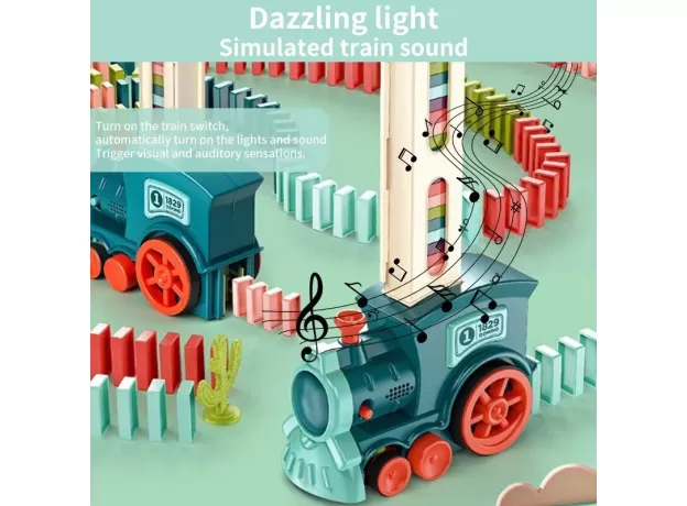 DOMINO TRAIN SET, AUTOMATIC DOMINOES TRAIN TOYS FOR KIDS, ELECTRIC DOMINO BRICK LAYING TRAIN SET KIDS GAMES BUILDING AND STACKING TOY