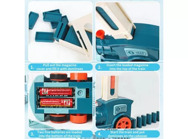DOMINO TRAIN SET, AUTOMATIC DOMINOES TRAIN TOYS FOR KIDS, ELECTRIC DOMINO BRICK LAYING TRAIN SET KIDS GAMES BUILDING AND STACKING TOY