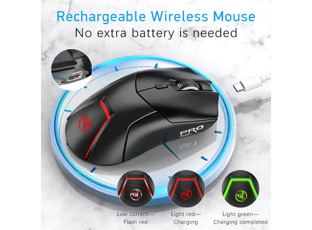 RECHARGEABLE WIRELESS MOUSE BLUETOOTH MOUSE - LED, 3 ADJUSTABLE DPI, BLUETOOTH SWITCH