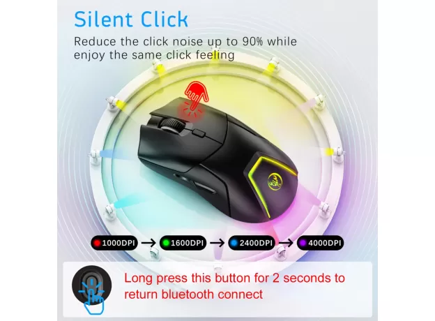 RECHARGEABLE WIRELESS MOUSE BLUETOOTH MOUSE - LED, 3 ADJUSTABLE DPI, BLUETOOTH SWITCH
