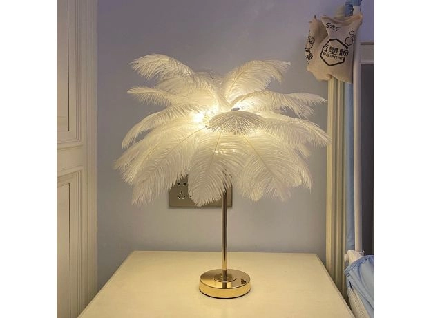 Touch Control Table Feather Lamp For Wedding Bedroom Decoration LED Desk Lamp With Feathers USB Power/Rechargeable
