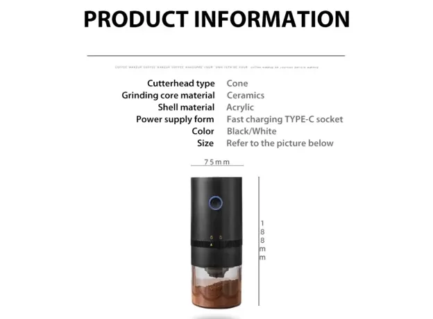 ELECTRIC COFFEE GRINDER AUTOMATIC BEANS MILL PORTABLE ESPRESSO MACHINE MAKER FOR CAFE HOME TRAVEL USB RECHARGEABLE