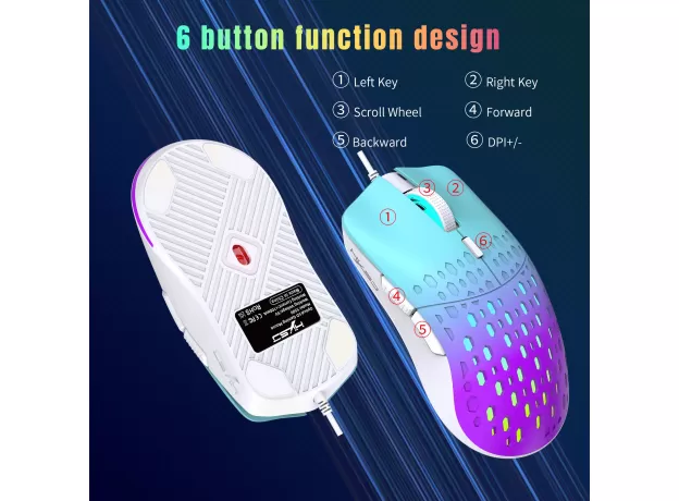USB WIRED GAMING MOUSE RGB GAMER HOLLOW OUT MOUSES ADJUSTABLE 3600 DPI HONEYCOMB MACRO PROGRAMMABLE ERGONOMIC MICE FOR PUBG