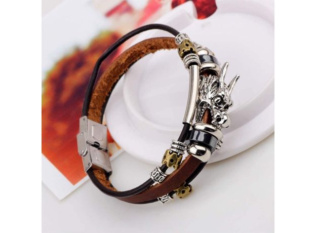 Aimys Mens Vintage Leather Wrist Band Brown Rope Multilayer Tibetan Silver Men