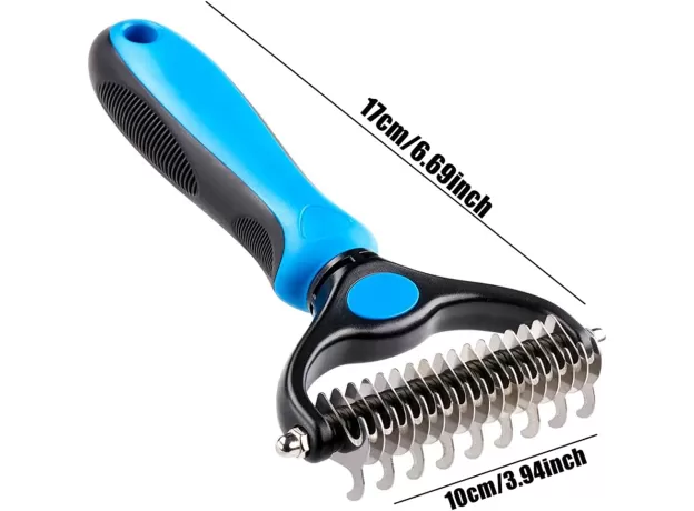 2 IN 1 PET GROOMING TOOL DEMATTING COMB FOR DOGS & CATS 2 SIDED UNDERCOAT RAKE DESHEDDING TOOL CAT MATTED FUR REMOVER FOR LONG HAIRED CAT DOG TANGLES REMOVING（BLUE）