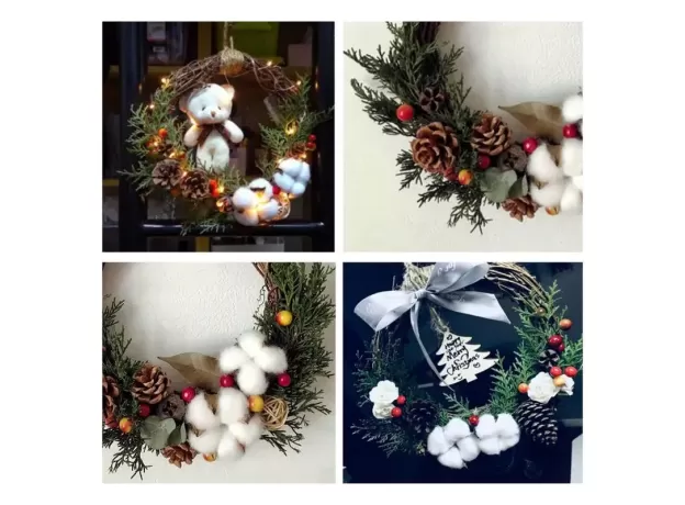 CHRISTMAS WREATH FRONT DOOR WALL HANGING RATTAN ARTIFICIAL FLOWERS RED BERRY VENUE LAYOUT