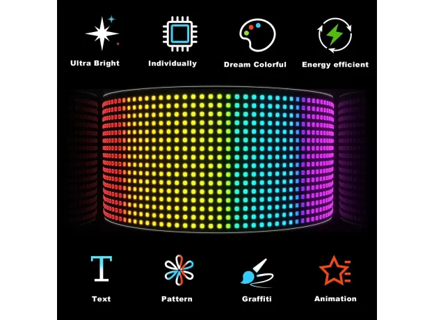 LED MATRIX PIXEL PANEL ,USB 5V FLEXIBLE ADDRESSABLE RGB PATTERN GRAFFITI SCROLLING TEXT ANIMATION DISPLAY CAR SHOP,BLUETOOTH APP