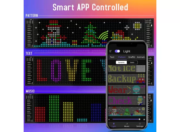 LED MATRIX PIXEL PANEL ,USB 5V FLEXIBLE ADDRESSABLE RGB PATTERN GRAFFITI SCROLLING TEXT ANIMATION DISPLAY CAR SHOP,BLUETOOTH APP