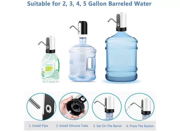 ELECTRIC PORTABLE WATER DISPENSER PUMP FOR 5 GALLON BOTTLE USB CHARGE WITH EXTENSION HOSE BARRELED TOOLS