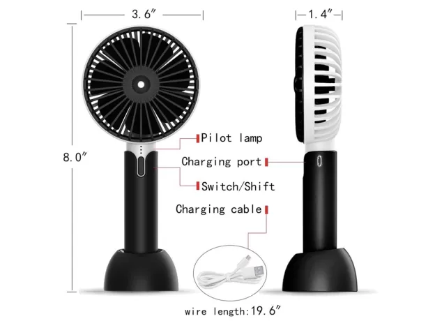 MINI HANDHELD FAN BATTERY OPERATED USB RECHARGEABLE ADJUSTABLE SPEED PERSONAL FAN