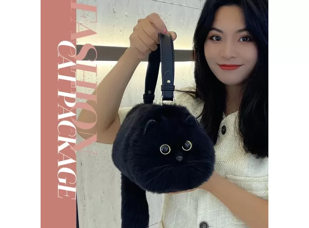 ONE SHOULDER BAG FEMALE DESIGN SMALL MAN MESSENGER BAG VERSATILE HAND MADE AUTUMN AND WINTER PLUSH CUTE CAT BAG