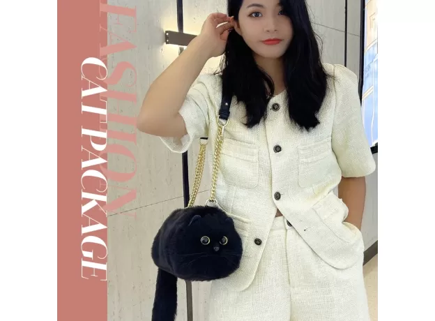 ONE SHOULDER BAG FEMALE DESIGN SMALL MAN MESSENGER BAG VERSATILE HAND MADE AUTUMN AND WINTER PLUSH CUTE CAT BAG