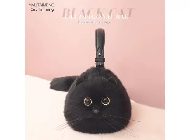ONE SHOULDER BAG FEMALE DESIGN SMALL MAN MESSENGER BAG VERSATILE HAND MADE AUTUMN AND WINTER PLUSH CUTE CAT BAG