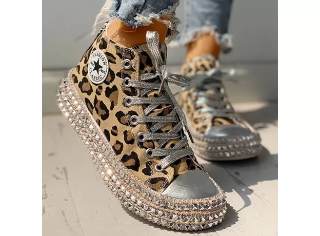 2020 WOMAN SPRING LEOPARD PRINT CANVAS FASHION SNEAKERS RHINESTONE SEQUIN