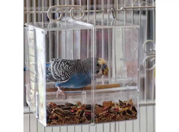 PARROT SPILL PROOF FEED BOX – NO MESS BIRD FOOD CAGE FEEDER