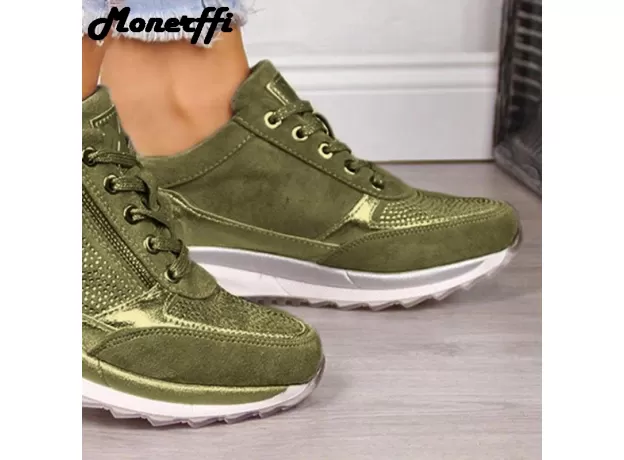 WOMEN CASUAL SHOES 2020 FASHION WEDGE FLAT ZIPPER LACE UP SNEAKERS