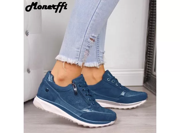 WOMEN CASUAL SHOES 2020 FASHION WEDGE FLAT ZIPPER LACE UP SNEAKERS