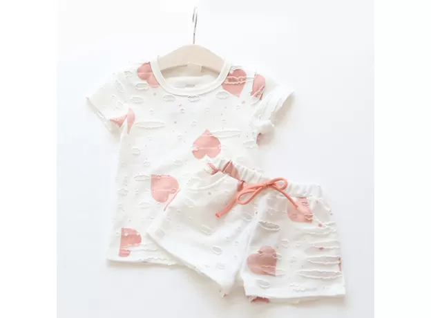 BABY GIRLS SUMMER HEART PRINTED SHORT SLEEVE TOP & SHORTS 2-PIECE SET