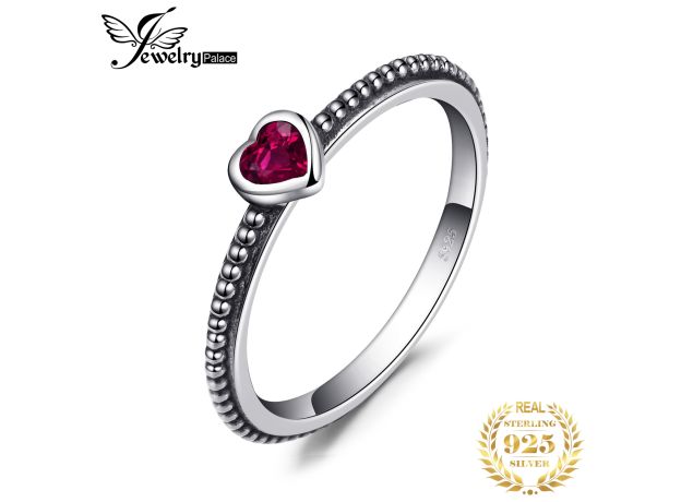 JPalace Heart Red Murano Glass Ring 925 Sterling Silver Rings for Women Stackable Ring Band Silver