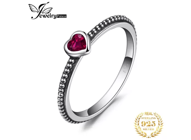 JPALACE HEART RED MURANO GLASS 925 STERLING SILVER STACKABLE RING