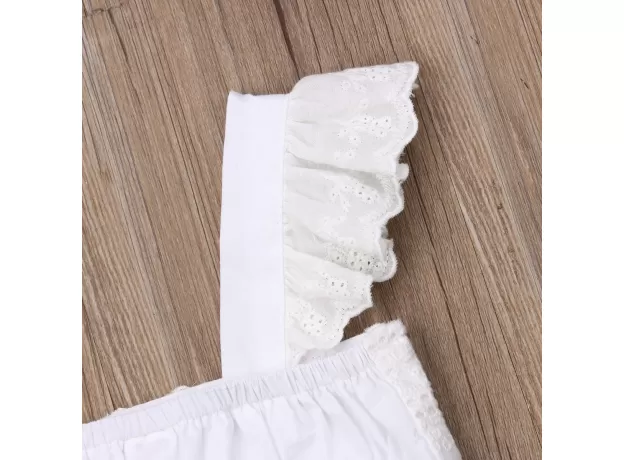 TODDLER BABY GIRLS' SUMMER OUTFIT – LACE STRAP RUFFLE CROP TOP & STRIPED SHORTS