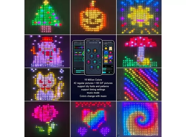 400LED SMART CURTAIN LIGHTS, RGBIC COLOR CHANGING CHRISTMAS LIGHTS STRING DIMMABLE DIY PATTERNS WITH MUSIC FOR BEDROOM COURTYARD