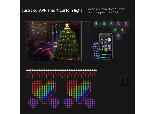 400LED SMART CURTAIN LIGHTS, RGBIC COLOR CHANGING CHRISTMAS LIGHTS STRING DIMMABLE DIY PATTERNS WITH MUSIC FOR BEDROOM COURTYARD