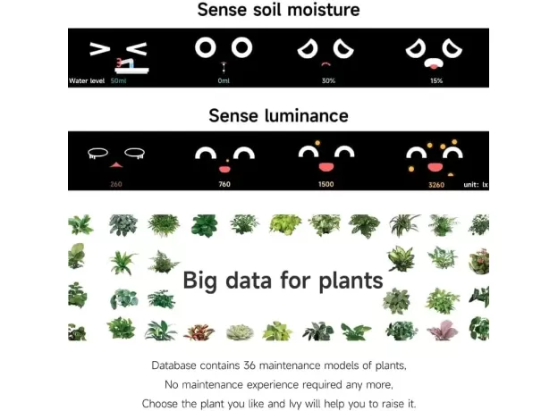 SMART POTS FOR PLANTS - SMALL FLOWER POTS - BEST DESKTOP PLANTS - AI PLANTER - MULTIPLE EXPRESSIONS - SMART SENSORS