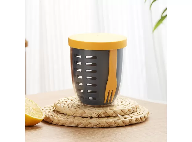 1PC DRIPABLE FRUIT CUP WITH FORK FOOD - LARGE CAPACITY FOOD STORAGE CONTAINERS - PICNIC BUCKET - SALAD CUP - STUDENT PORTABLE