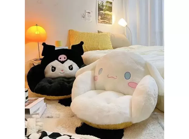 AOGER BIG SIZE CUTE CINNAMOROLL PLUSH - HALF SURROUNDED BLACK KUROMI CUSHION - BACKREST DORMITORY OFFICE NON-SLIP CHAIR CUSHION