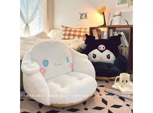 AOGER BIG SIZE CUTE CINNAMOROLL PLUSH - HALF SURROUNDED BLACK KUROMI CUSHION - BACKREST DORMITORY OFFICE NON-SLIP CHAIR CUSHION
