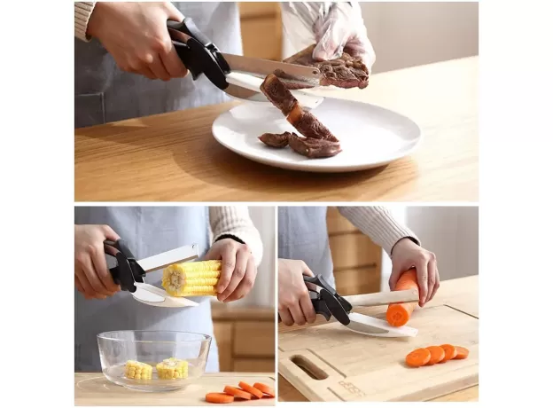 DOBELI SEPARABLE STAINLESS STEEL - BARBECUE STEAK CUTTING SHEAR HOUSEHOLD VEGETABLE SCISSORS 2 IN 1- MULTI KITCHEN TOOL FRUIT KNIFE