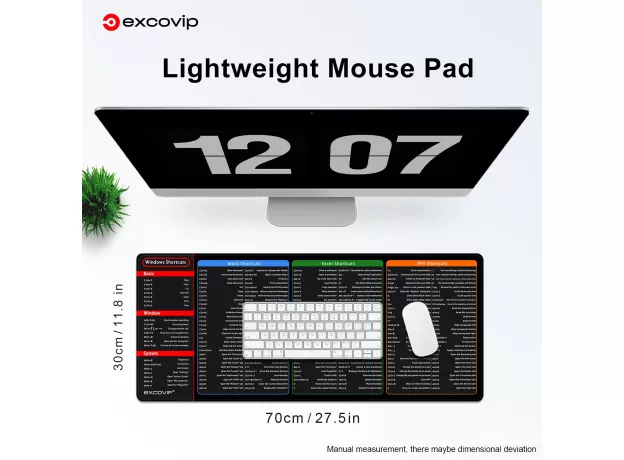 EXCO OFFICE SHORTCUTS MOUSE PAD - LARGE EXTENDED EXCEL POWERPOINT WORD SOFTWARE GAMING DESK - KEYBOARD MOUSEPAD WITH STITCHED EDGE