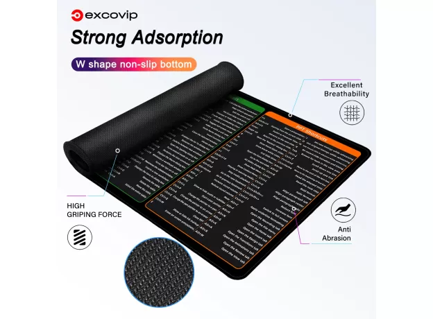 EXCO OFFICE SHORTCUTS MOUSE PAD - LARGE EXTENDED EXCEL POWERPOINT WORD SOFTWARE GAMING DESK - KEYBOARD MOUSEPAD WITH STITCHED EDGE